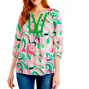 Crown & Ivy Ladies XL Puff sleeve shirt with crocheted look embellishments-EUC